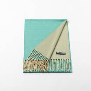 リバーシブル風 カシミヤ100% マフラー (ピーコックブルー×ベージュ)_装飾品・工芸品 マフラー・手袋 服飾小物 _【1491457】