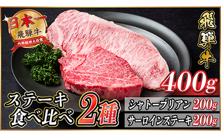 飛騨牛　ステーキ2種食べ比べセット　計400g【冷蔵便】A4～A5等級　黒毛和牛　シャトーブリアン他_肉 ステーキ 牛肉 ビーフステーキ_【配送不可地域：離島】【1530605】