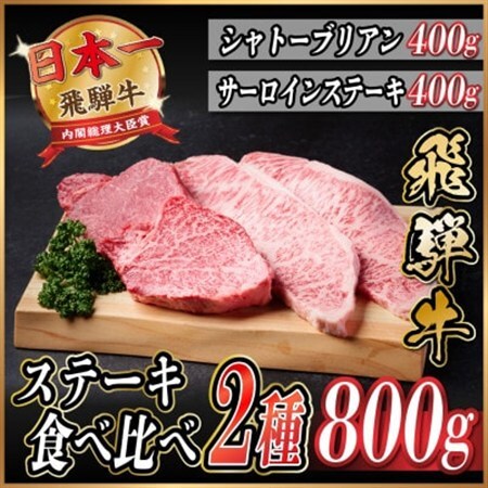 飛騨牛　ステーキ2種食べ比べセット　計800g【冷蔵便】A4～A5等級　黒毛和牛　シャトーブリアン他_肉 ステーキ 牛肉 ビーフステーキ_【配送不可地域：離島】【1530608】