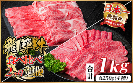 飛騨牛霜降り・赤身食べ比べセット　2ヶ月定期便　計1kg　A4～A5_肉 すき焼き 牛肉 すきやき スキヤキ  肉 しゃぶしゃぶ 牛肉 牛しゃぶ  肉 焼肉 牛肉 やきにく ヤキニク バーベキュー  肉 飛騨牛 牛肉 うし ビーフ  定期便 定期便  _【配送不可地域：離島】【4057098】