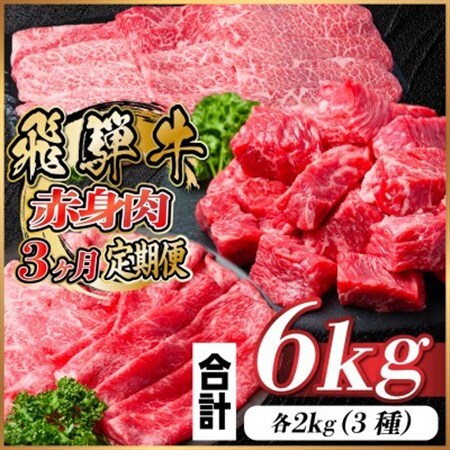 【毎月定期便】飛騨牛 赤身肉定期便 計6kg全3回_肉 ステーキ 牛肉 ビーフステーキ  肉 すき焼き 牛肉 すきやき スキヤキ  肉 しゃぶしゃぶ 牛肉 牛しゃぶ  肉 焼肉 牛肉 やきにく ヤキニク バーベキュー  肉 飛騨牛 牛肉 うし ビーフ  定期便 定期便  _【配送不可地域：離島】【4060299】