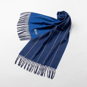 ペンシルストライプ カシミヤ100%マフラー (ネイビー・キャメル×ブルー)_装飾品・工芸品 マフラー・手袋 服飾小物 _【1583667】