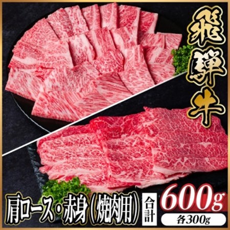 飛騨牛　厳選肩ロース・赤身(焼肉・BBQ) 600g(各300g)　黒毛和牛 小分け【配送不可地域：離島】【1667154】
