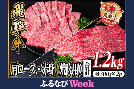 【ふるなびWEEK対象】【12/20ご入金分まで年内発送】飛騨牛　厳選肩ロース・赤身(焼肉・BBQ用) 計1.2kg FN-Limited-PR【配送不可地域：離島】【1667366】