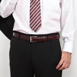 クロコダイル調　型押しビジネスベルト　日本製　ブラウン【1670660】