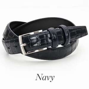 クロコダイル調　型押しビジネスベルト　日本製　ネイビー【1670683】