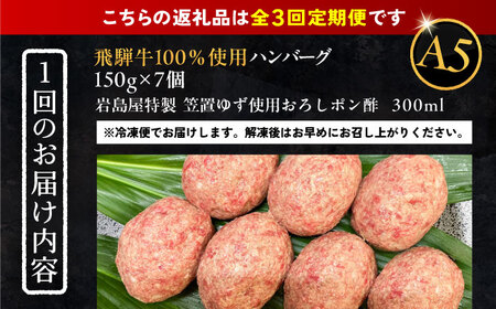 【3回定期便】ハンバーグ 飛騨牛100% 7個[AUAJ042]ハンバーグ 黒毛和牛 牛肉 国産 