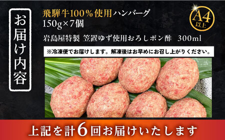 【6回定期便】ハンバーグ 飛騨牛100% 7個[AUAJ043]ハンバーグ 黒毛和牛 牛肉 国産 