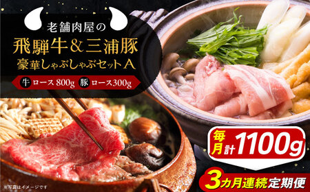 【3回定期便】 飛騨牛ロース800g 三浦豚ロース300g 豪華しゃぶしゃぶセットA 和牛 国産 霜降り 恵那市 / 岩島屋[AUAJ045]