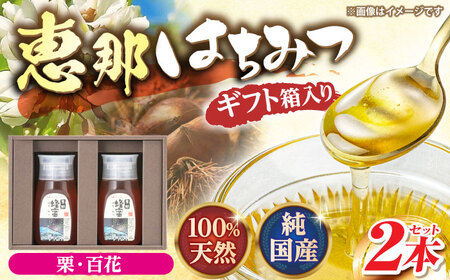 恵那蜂蜜 2本 ギフト箱入りセット (栗蜂蜜300g×1本、百花蜂蜜300g×1本) / 恵那市 / はち工房こうけつ [AUDF004]