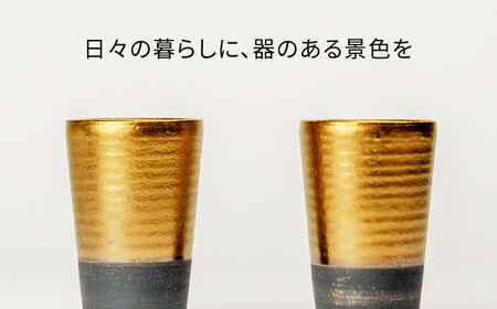 【美濃焼】フリーカップ 《切立》ゴールド ペアセット 地球にやさしい再生土(廃磁器25%)【BIJINTOUKI/美人窯】食器 コップ タンブラー 焼酎カップ ペア SDGs サステナブル サスティナブル 金色 ゴールド gold GOLD 送料無料[MDF020]