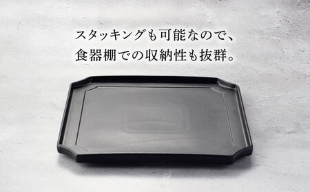 【美濃焼】隅切 プレート 23cm ペアセット アッシュブラック×イラボベージュ【一洋陶園】食器 皿 プレート スクエアプレート 角皿 パスタ皿 メイン皿 ワンプレート シャビー 黒色 ブラック ベージュ エクリュ 送料無料[MFQ004]