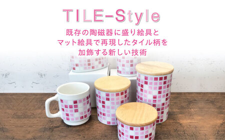 【美濃焼】TILE-Style キャニスター M/Lセット ピンク【青木転写】キッチン雑貨 保存容器 ふた付き容器 キャニスター 砂糖 塩 調味料 お菓子 ピンク 桃 レトロ かわいい おしゃれ 陶器 美濃焼 日本製 送料無料 [MFY013]