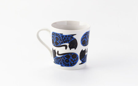 【美濃焼】Orie～黒猫と花模様～ モーニングセット プレート・マグカップ【ヤマ吾陶器】四角皿 マグ 猫[MCE022]