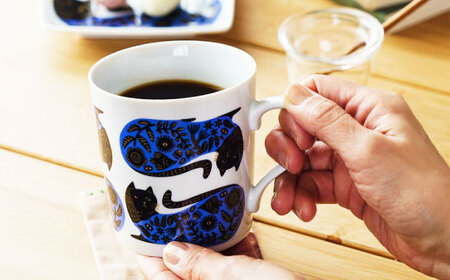 【美濃焼】Orie～黒猫と花模様～ モーニングセット プレート・マグカップ【ヤマ吾陶器】四角皿 マグ 猫[MCE022]