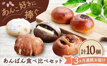 【3回定期便】 あんこ好きの食べ比べ 10個セット 【パンの店 カッタン】 パン あんぱん 大人気店[MEJ010]