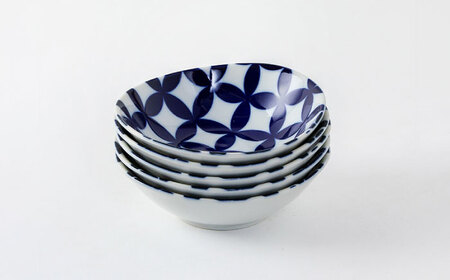 【美濃焼】　七宝紋　瑠璃楕円小鉢5点セット 【山正各務陶器】 縁起物　北欧風  (672901)[MFW047]