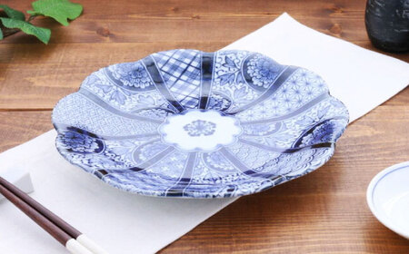 【美濃焼】紺青華 8.0皿 大皿 4枚セット 【カネ定製陶】 和食器 プレート ブルー[MEI007]