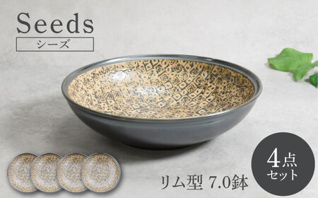 【美濃焼】シーズ seeds リム型 7.0鉢 4枚セット【カネ定製陶】　うつわ プレート 大皿[MEI111]