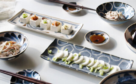 【美濃焼】筆青 長角皿揃 5枚セット【二幸】柄物 食器セット 和食器[MCZ115]