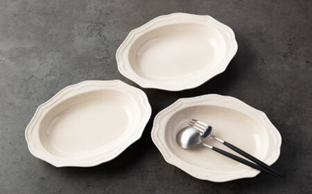 【美濃焼】fiorire-フィオリーレ-オーバルベーカーSサイズ3枚セット（ivory）【Felice-フェリーチェ-藤田陶器】 皿 楕円皿 食器 [MBX121]