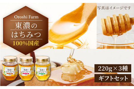 純粋はちみつ 3種ギフトセット計660g 無添加 非加熱 東濃のはちみつ [MAB002]
