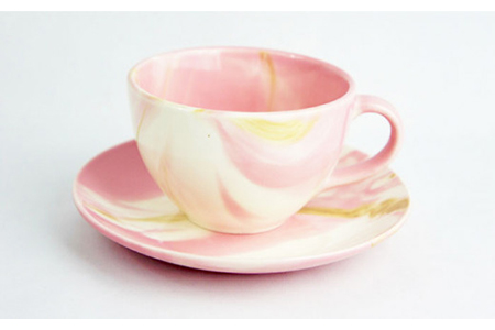 美濃焼】Marble カップソーサー 2客セット （ピンク・スカイ）【佐橋製