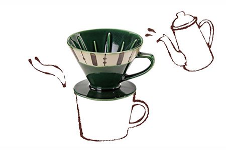 【美濃焼】織部十草 珈琲 ドリッパー【株式会社二幸】 キッチン用品 カフェ 食器 ドリッパー コーヒー 取手付 織部 和カフェ シック 和モダン おしゃれ グリーン 緑 ギフト 贈り物 新生活 送料無料 [MCZ001]