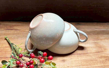 【美濃焼】ナチュラル スープカップ ペアセット (粉引・御本手)【竜仙窯】食器 汁椀 カップ[MDD018]