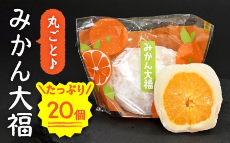 ＜ジューシーでモチモチ＞丸ごとみかん大福（20個入り）【虎渓渡辺製菓】和菓子 大福 餅 みかん 丸ごと まるごと 白あん おやつ スイーツ デザート おもてなし もちもち 冷凍 贈り物 ギフト 贈答 送料無料 [MCM008]