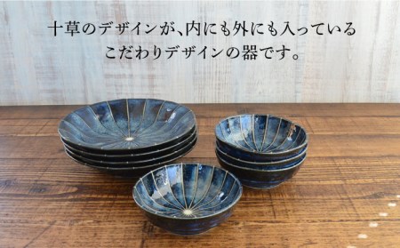 【美濃焼】窯変紺十草 ボウル・プレート セット 8点【株式会社カクニ】食器 丼 カレー パスタ セット 家族 おもてなし 美濃焼 日本製 おしゃれ レンジ対応 食洗機対応 送料無料[MEF002]