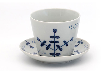 美濃焼】藍染付 フリーカップ＆ソーサー 2柄 ペア セット（フラワー