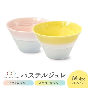 【美濃焼】パステルジュレ Mサイズ ペアセット ピンク＆ブルー/イエロー＆ブルー【伸光窯 金多田中製陶所】【TOKI MINOYAKI返礼品】食器 鉢 ボウル ミニ丼 どんぶり 丼 丼ぶり サラダボウル スープボウル 麺 デザート 食器セット セット 送料無料 パステルカラー [MAQ060]