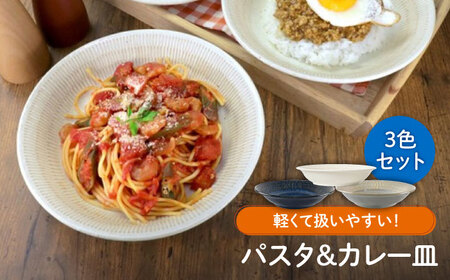 【美濃焼】軽量トチリ パスタ＆カレー皿 3色セット【陶土う庵】(1054-0195)食器 深皿 プレート パスタ皿 カレー皿 メインディッシュ ランチ ディナー ホワイト ネイビー グレー 白 紺 灰 軽い シンプル レンジ対応 送料無料 [MBY115]