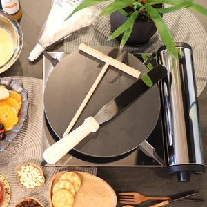 1055 ZEOOR 家庭でおいしく焼ける クレープメーカー 直径25cm 250mm 本格クレープ鉄板 トンボ スパチュラ付き IH対応 CR60-12P