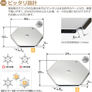 1064 ZEOOR ガスコンロ 五徳 ゴトク カバー 大 小 2点セット 安全装置付コンロ 対応 GS11-01
