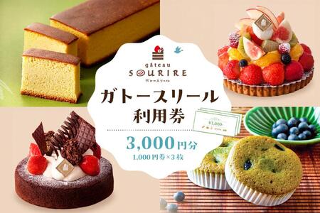 ガトースリール利用券（3,000円分） 利用券 金券 ﾁｹｯﾄ ｽｲｰﾂ お菓子 洋菓子 【0108-002】