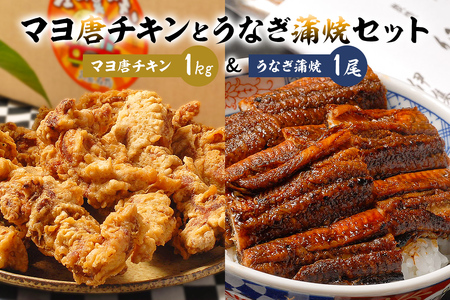 「マヨ唐チキン」と「炭かおる地焼き　うなぎ蒲焼（たれ付）」のセット【0021-013】岐阜県 可児市 うなぎ 丑の日 チキン 唐揚げ 蒲焼 炭火焼 魚介 加工