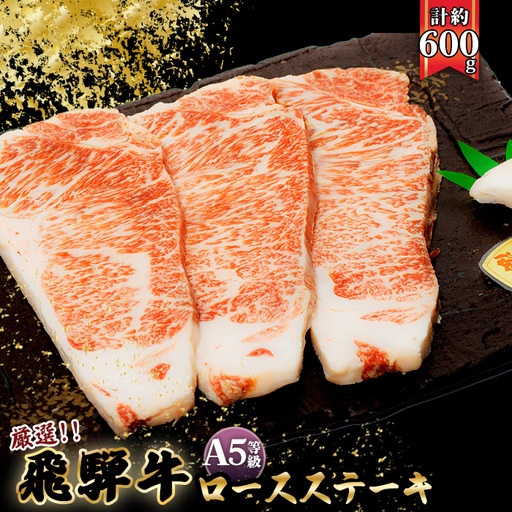 店主こだわり雌牛 飛騨牛A5等級　ロースステーキ　計約600g [No.068]
