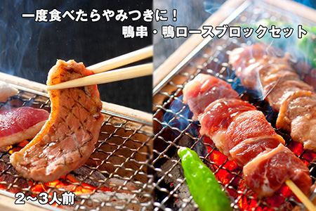No.484 2~3人前 一度食べたらやみつきに!鴨串・鴨ロースブロックセット