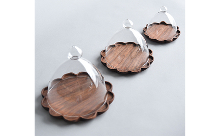 【YARN】かろやかなガラスドームとウォールナットのトレー【L 単品】 日用品 工芸品 スタッキング可能 ※離島への配送不可