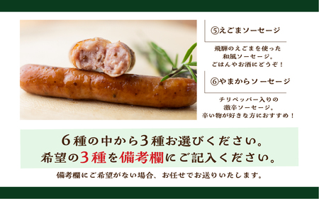 燻製ソーセージ 選べる ソーセージ 3種3袋セット 肉 詰め合わせ おつまみ 山之村牧場 国産 肉 ギフト 冷凍 時間指定可 飛騨市[Q2750]