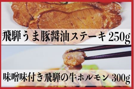 飛騨神岡名物 味付き飛騨旨豚 味付き牛ホルモン 牛と豚セット 神岡 飛騨 ホルモン ステーキ モツ  ひだ小僧 [Q177]