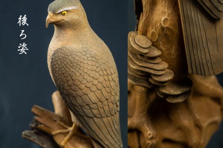 一木造り彫刻 鷹 伝統工芸 工芸品 木彫り 彫刻 木製 職人 像 置物[Q702 