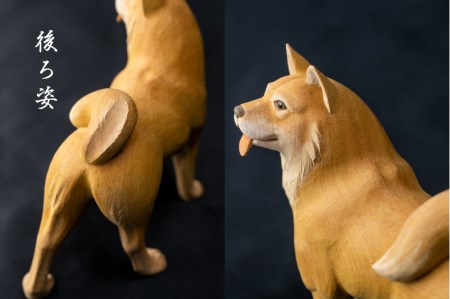 一木造り彫刻 日本犬 伝統工芸 工芸品 木彫り 彫刻 木製 職人 像 置物[Q701]