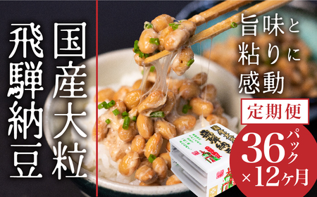 飛騨納豆 国産大豆 大粒 3パック×12個 12か月定期便 橋本商店 大粒納豆 高級納豆 大容量 納豆 個包装 納豆定期便 定期便 納豆 朝食 朝活 朝ごはん 朝ご飯 [Q1115x]