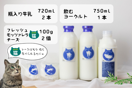 【牧成舎の白猫シリーズ】基本の乳製品セット 牛乳 飲むヨーグルト チーズ 人気 (SAVE THE CAT HIDA支援)10000円 1万円[neko_j_34]