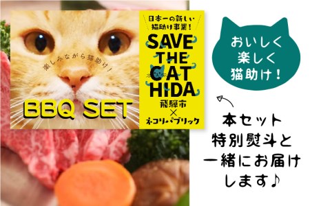 猫助けBBQセット 飛騨牛 黒毛和牛 国産 牛肉 豚肉 鶏肉 焼肉 焼きそば レジャー アウトドア バーベキュー BBQ(SAVE THE CAT HIDA支援)30000円 3万円[neko_j_53]