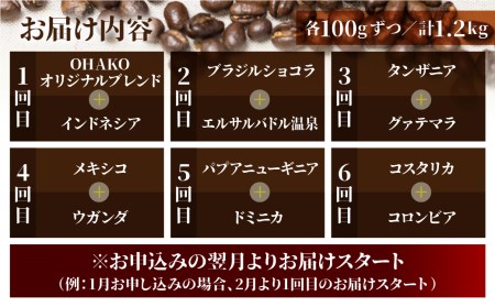 【定期便】珈琲豆 おまかせ 全12種類ピーベリーを楽しめる 毎月2種100gずつ×6回 コーヒー豆[Q2815]