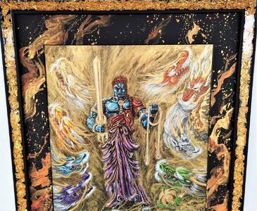 現代水墨画家 白道 直筆作品 「青不動明王 と 八大龍王」｜絵画 アート インテリア 手描き 一筆 龍 日本画 現代アート ハンドメイド作品 水墨画 かっこいい 作品 縁起 風水 芸術